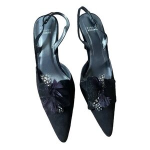 Stuart Weitzman Black Heels Feather Sling 
Backs Size: 10